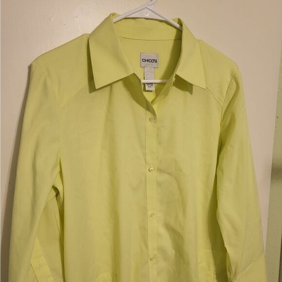 Chico's Lemon Yellow Button Up Blouse With Pockets, Chico's Size 1 (M, 8) - Picture 3 of 6